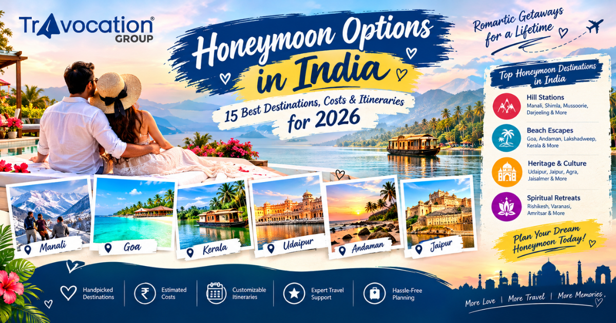 Honeymoon options in India featuring romantic destinations, travel costs, and 2026 honeymoon itineraries