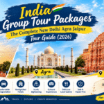 India group tour packages featuring New Delhi, Agra, and Jaipur with India Gate, the Taj Mahal, Hawa Mahal, group travelers, and a complete 2026 Golden Triangle tour guide.